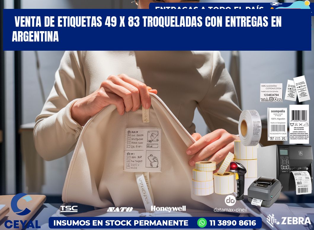 Venta de etiquetas 49 x 83 troqueladas con entregas en Argentina
