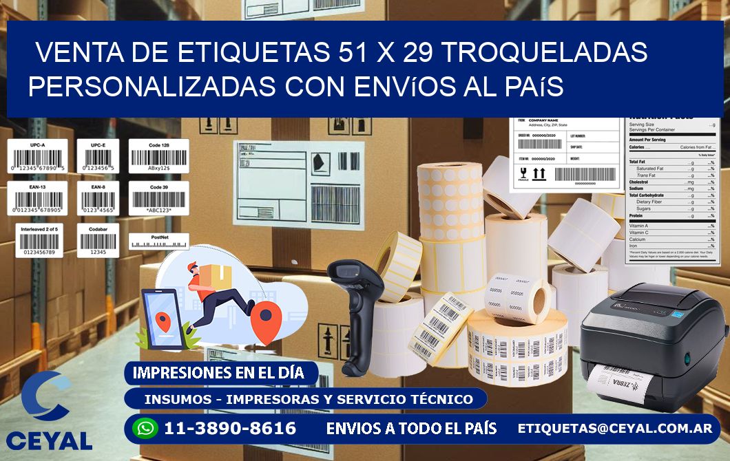Venta de etiquetas 51 x 29 troqueladas personalizadas con envíos al país