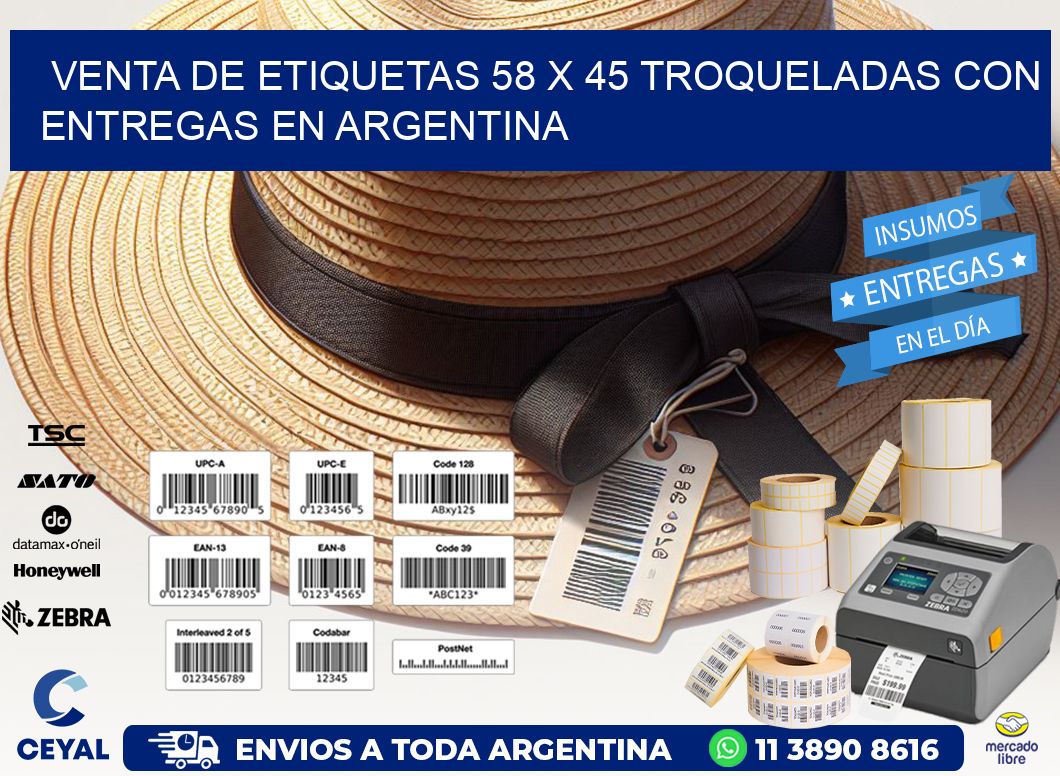 Venta de etiquetas 58 x 45 troqueladas con entregas en Argentina