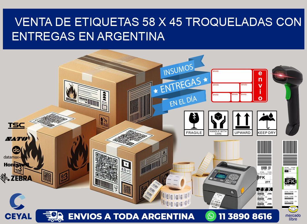 Venta de etiquetas 58 x 45 troqueladas con entregas en Argentina