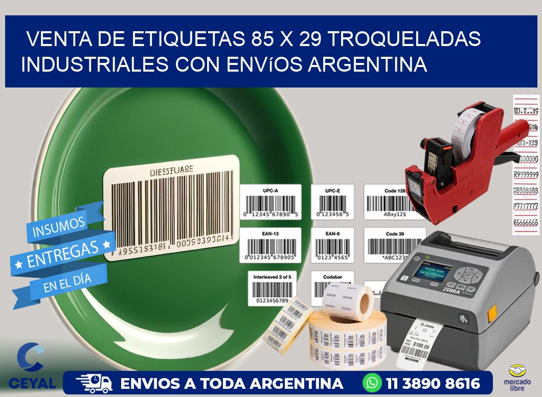 Venta de etiquetas 85 x 29 troqueladas industriales con envíos Argentina