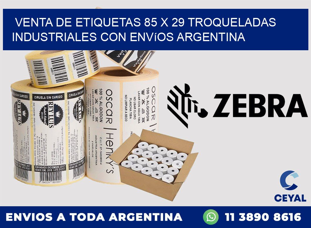 Venta de etiquetas 85 x 29 troqueladas industriales con envíos Argentina