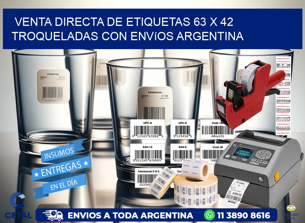 Venta directa de etiquetas 63 x 42 troqueladas con envíos Argentina