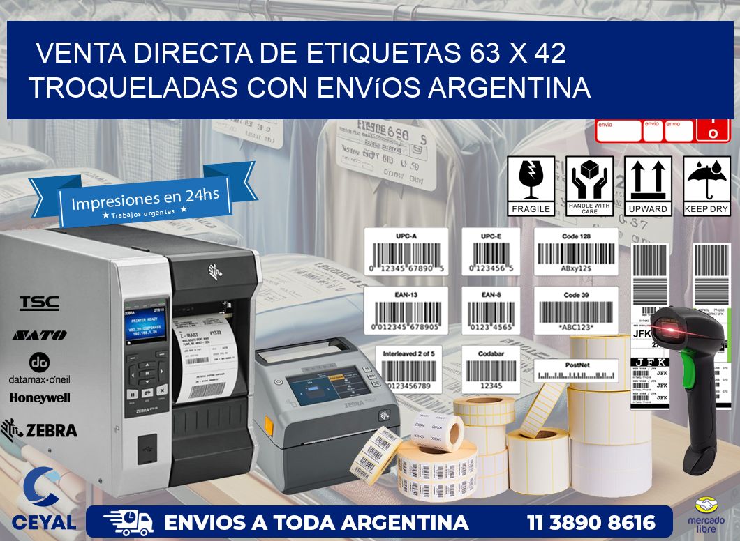 Venta directa de etiquetas 63 x 42 troqueladas con envíos Argentina
