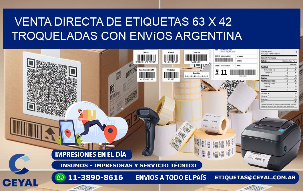 Venta directa de etiquetas 63 x 42 troqueladas con envíos Argentina