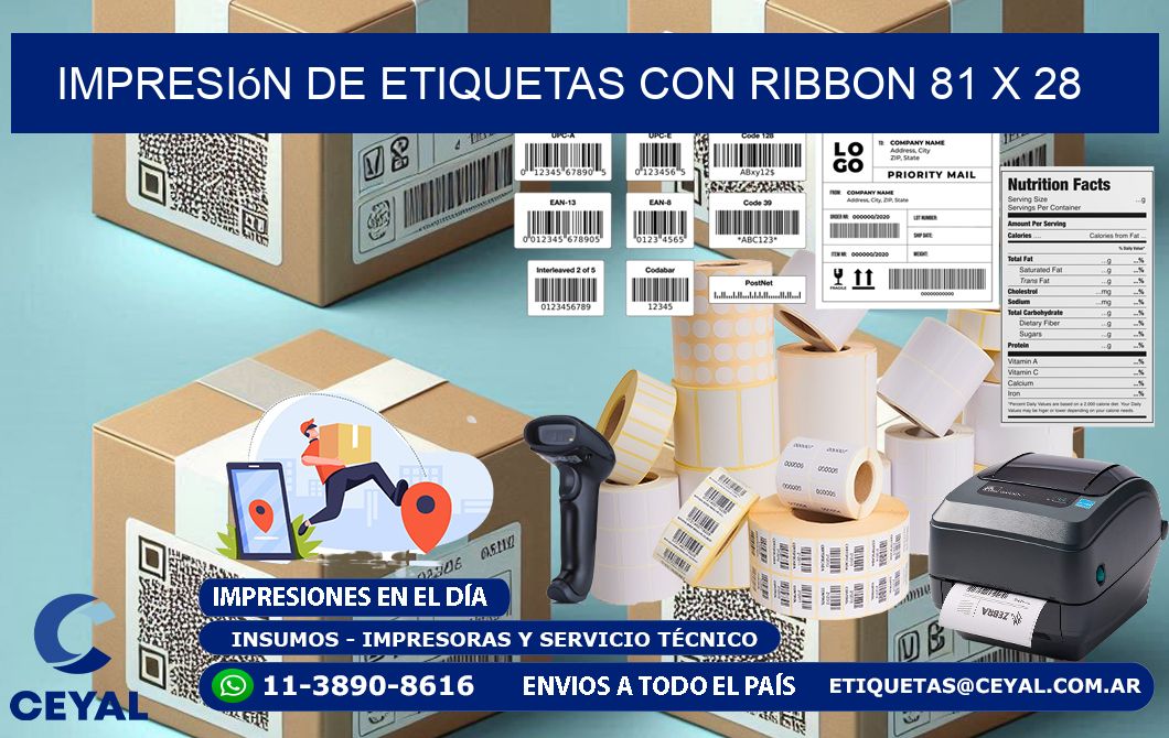 impresión de etiquetas con ribbon 81 x 28