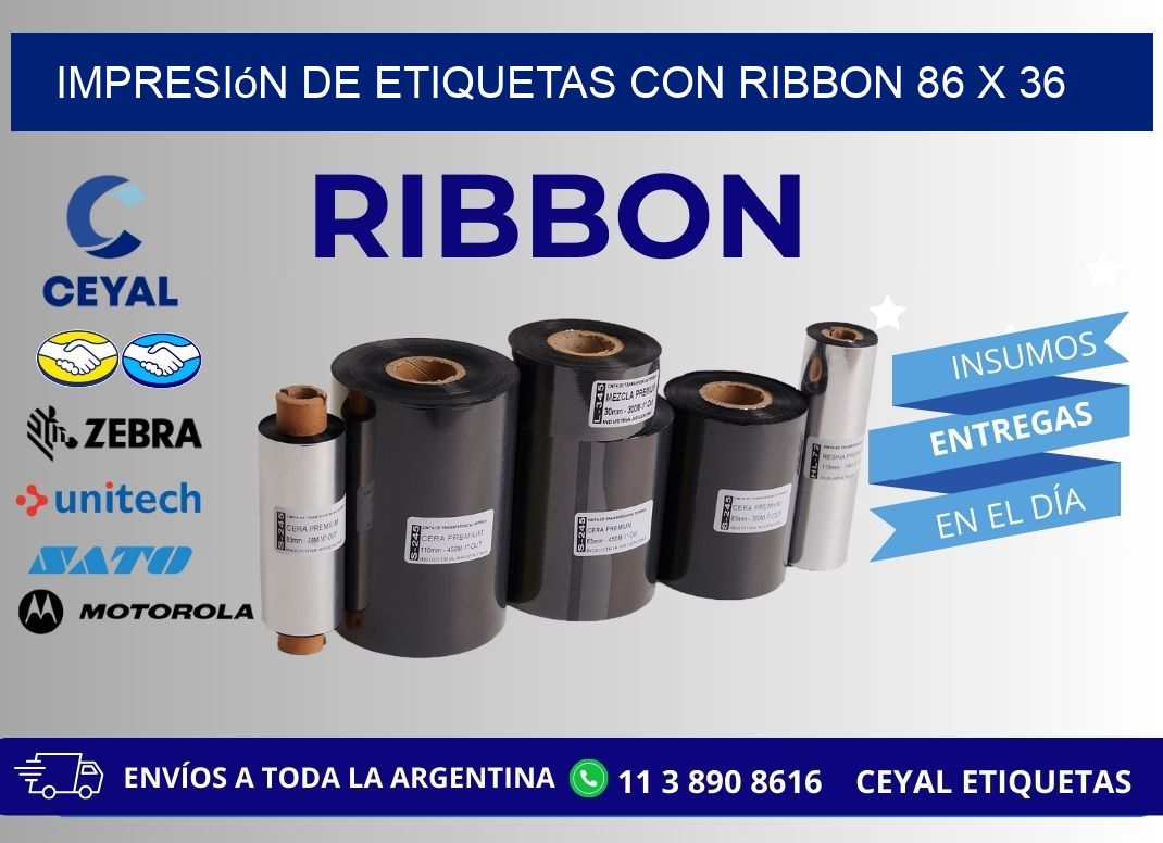 impresión de etiquetas con ribbon 86 x 36
