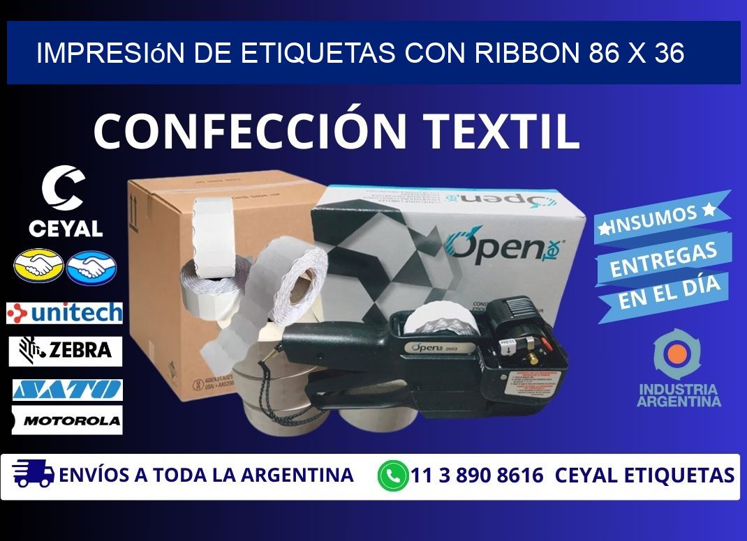 impresión de etiquetas con ribbon 86 x 36