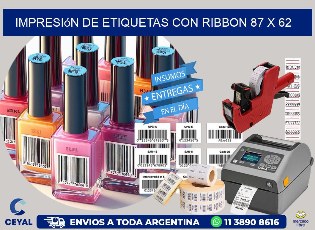 impresión de etiquetas con ribbon 87 x 62