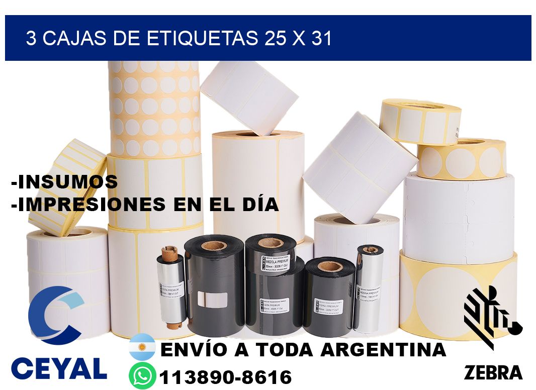 3 cajas de etiquetas 25 x 31