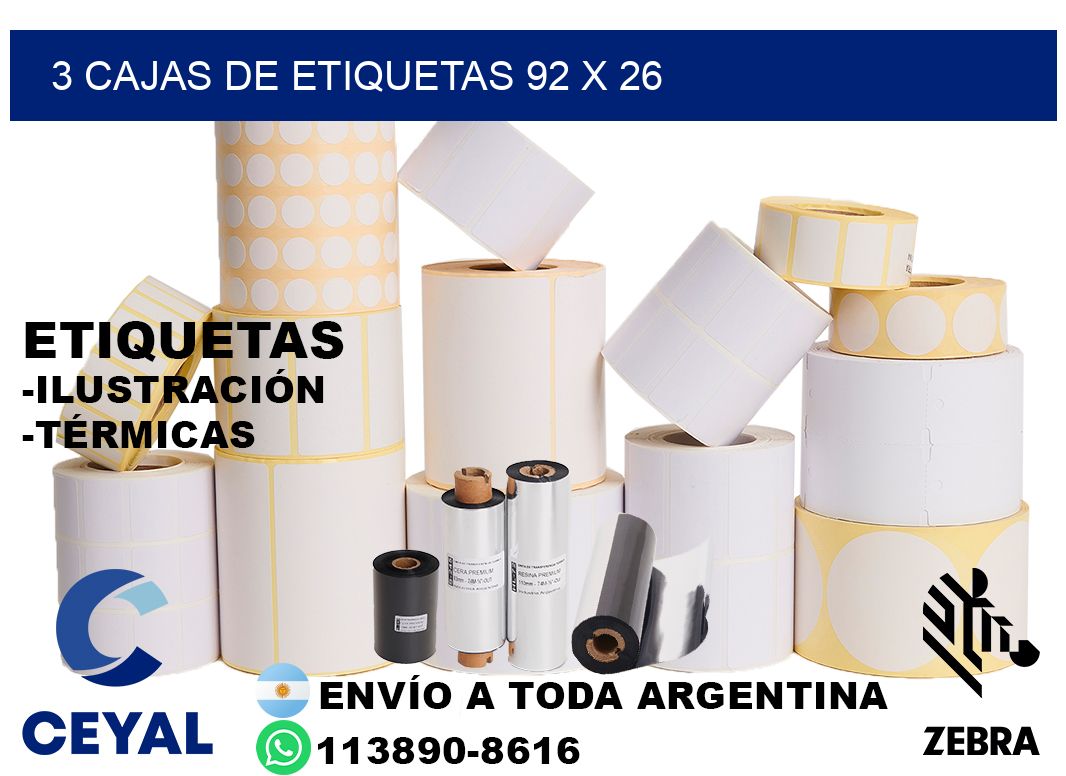 3 cajas de etiquetas 92 x 26