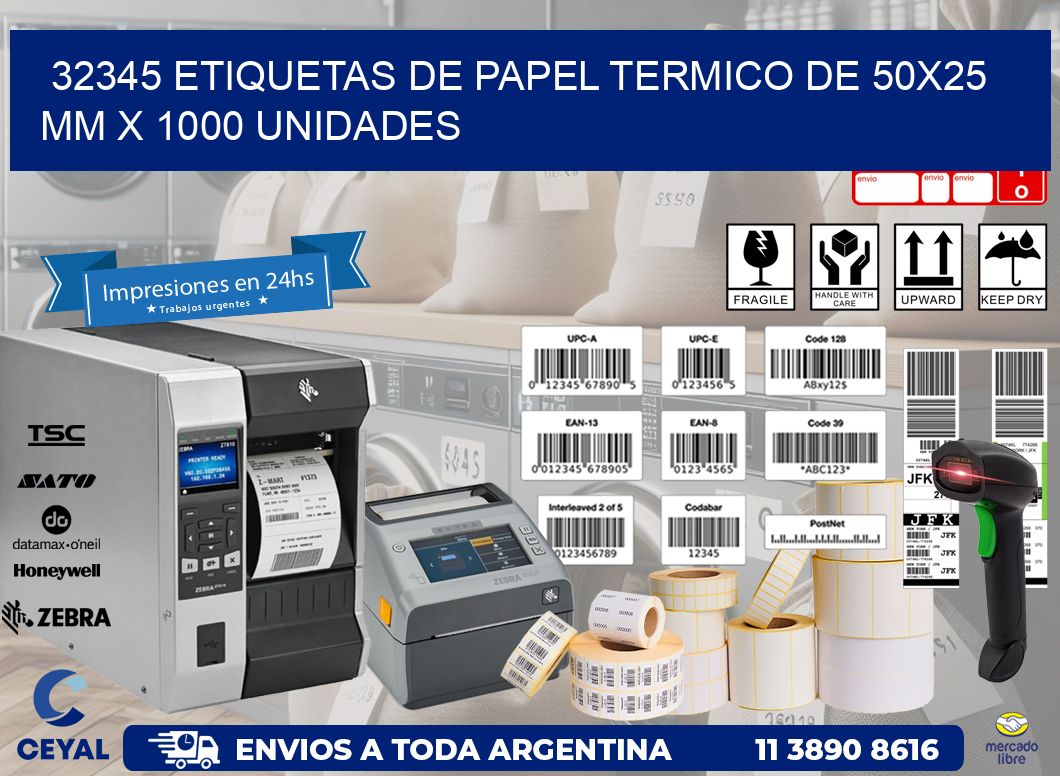 32345 Etiquetas De Papel Termico De 50x25 Mm X 1000 Unidades