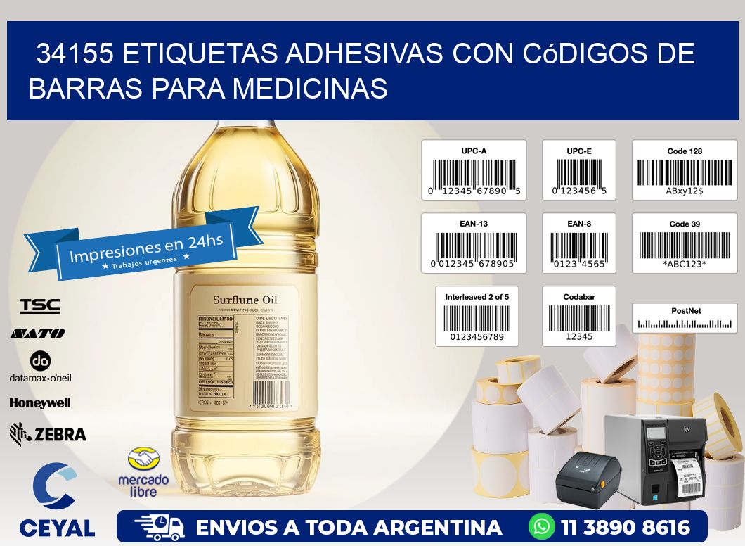 34155 etiquetas adhesivas con códigos de barras para medicinas