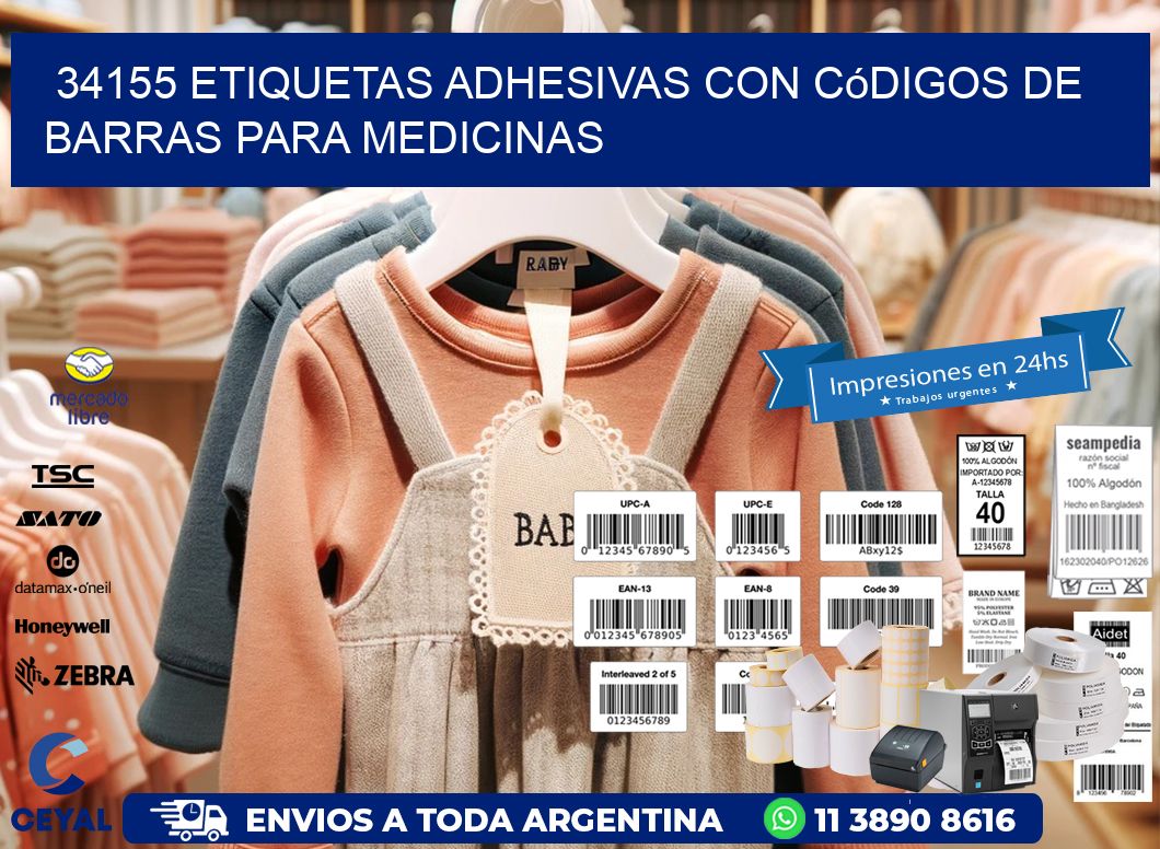 34155 etiquetas adhesivas con códigos de barras para medicinas