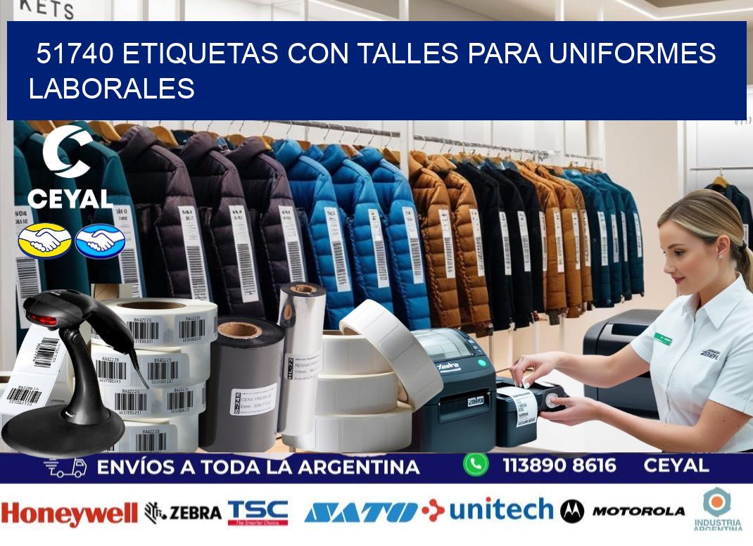 51740 etiquetas con talles para uniformes laborales