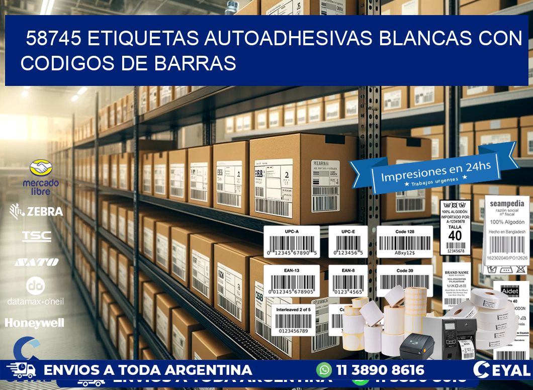 58745 etiquetas autoadhesivas blancas con codigos de barras