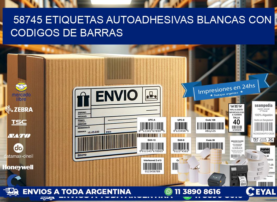 58745 etiquetas autoadhesivas blancas con codigos de barras