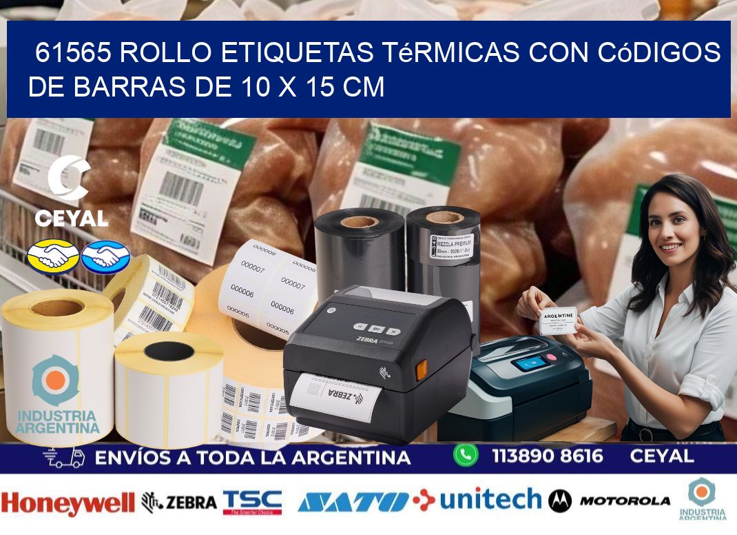 61565 Rollo etiquetas térmicas con Códigos de Barras de 10 x 15 cm