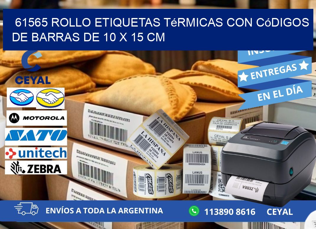 61565 Rollo etiquetas térmicas con Códigos de Barras de 10 x 15 cm