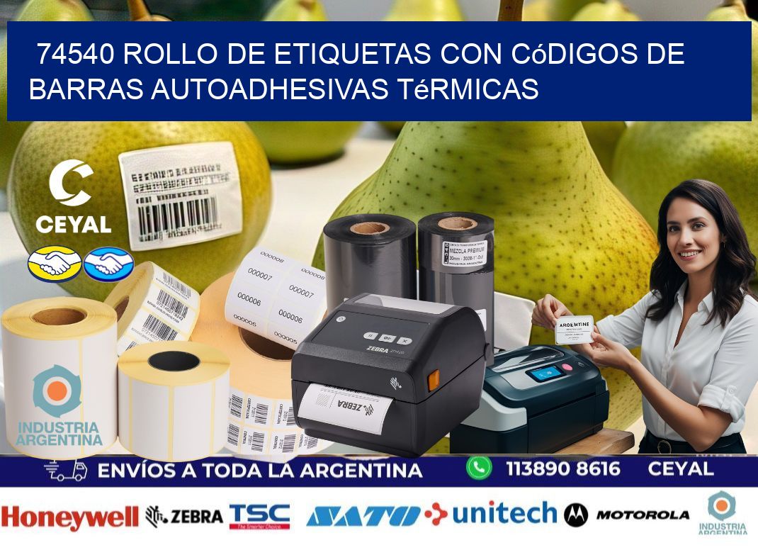 74540 Rollo de etiquetas con códigos de barras autoadhesivas térmicas