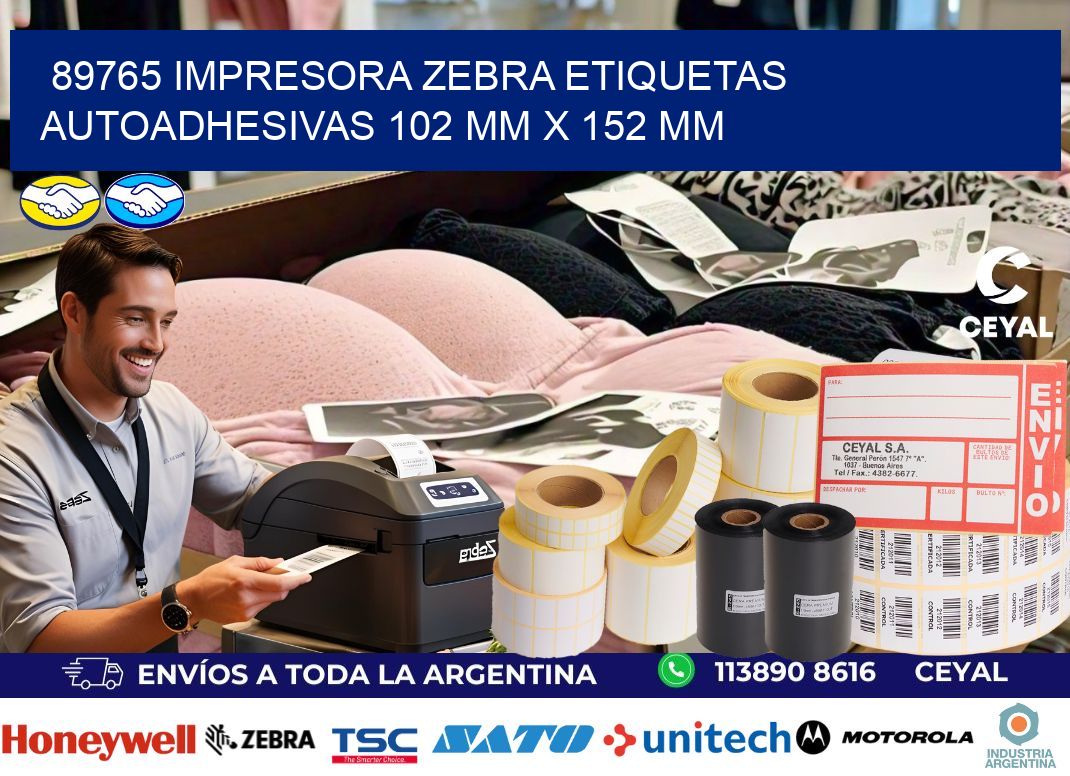 89765 impresora zebra etiquetas autoadhesivas 102 mm x 152 mm