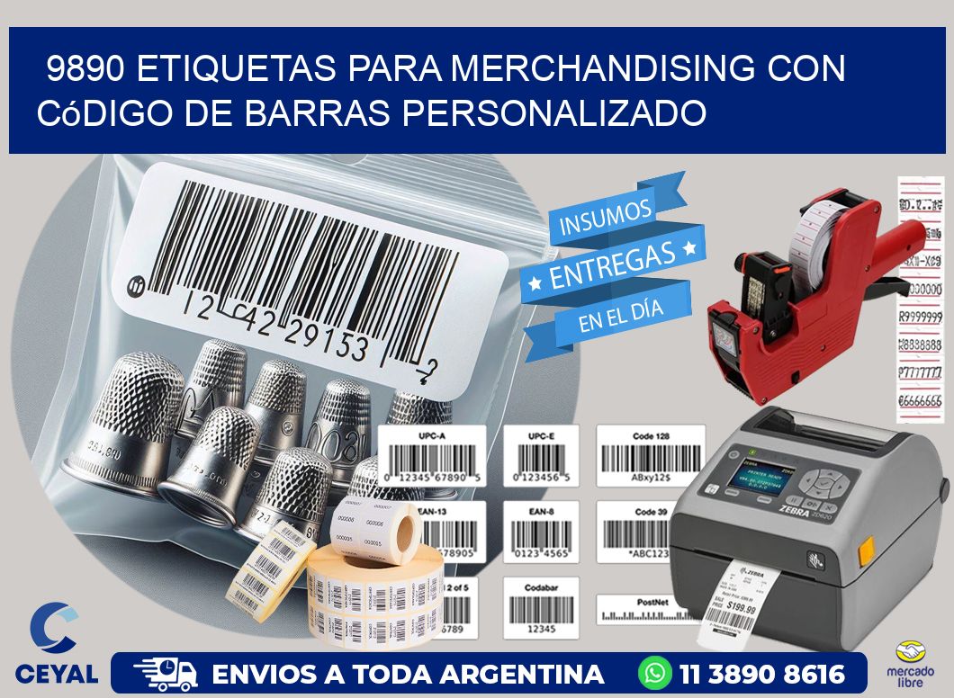 9890 etiquetas para merchandising con código de barras personalizado