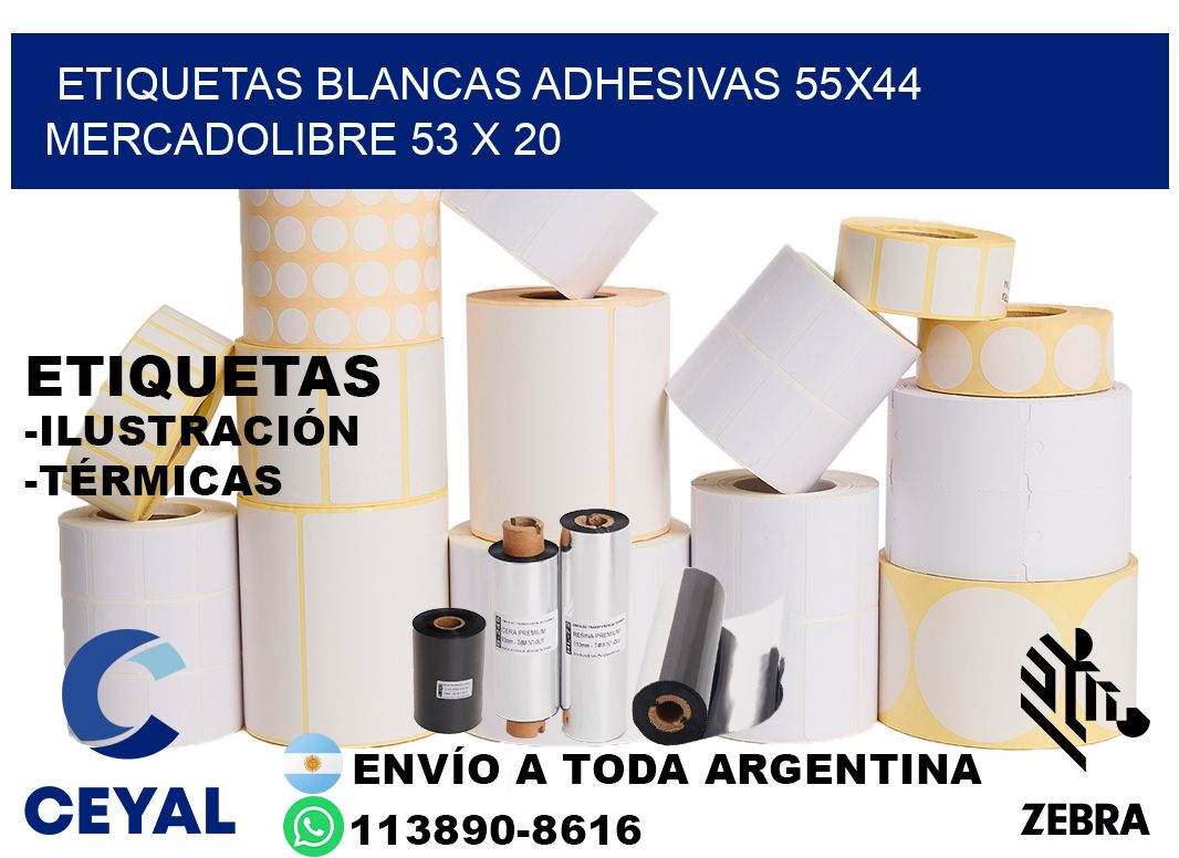 etiquetas blancas adhesivas 55x44 mercadolibre 53 x 20