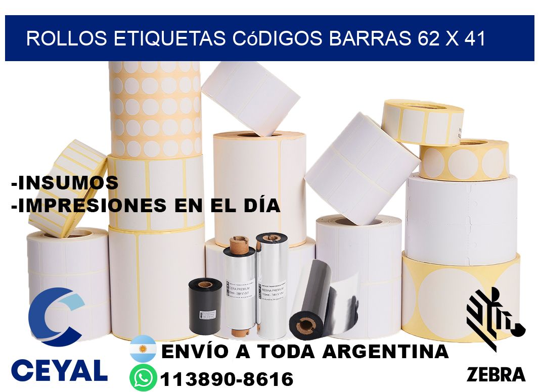rollos etiquetas códigos barras 62 x 41