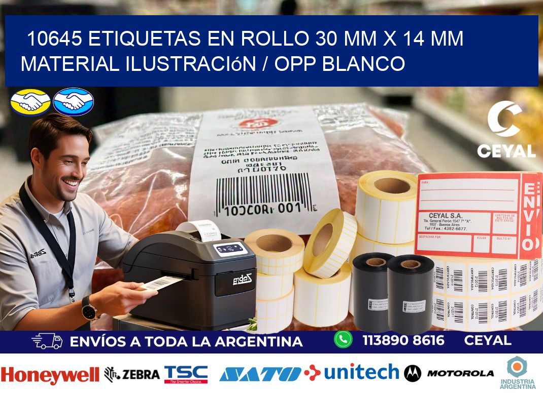 10645 Etiquetas en rollo 30 mm x 14 mm material Ilustración / OPP Blanco