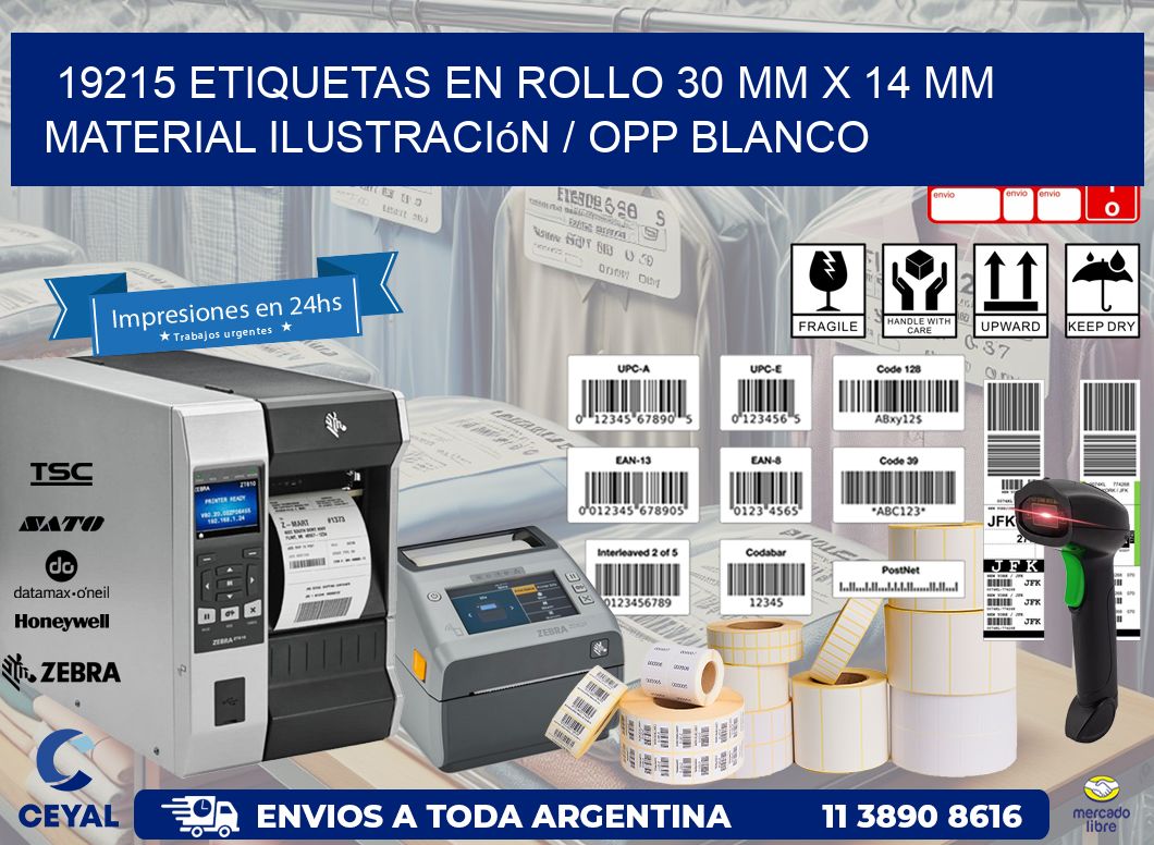 19215 Etiquetas en rollo 30 mm x 14 mm material Ilustración / OPP Blanco