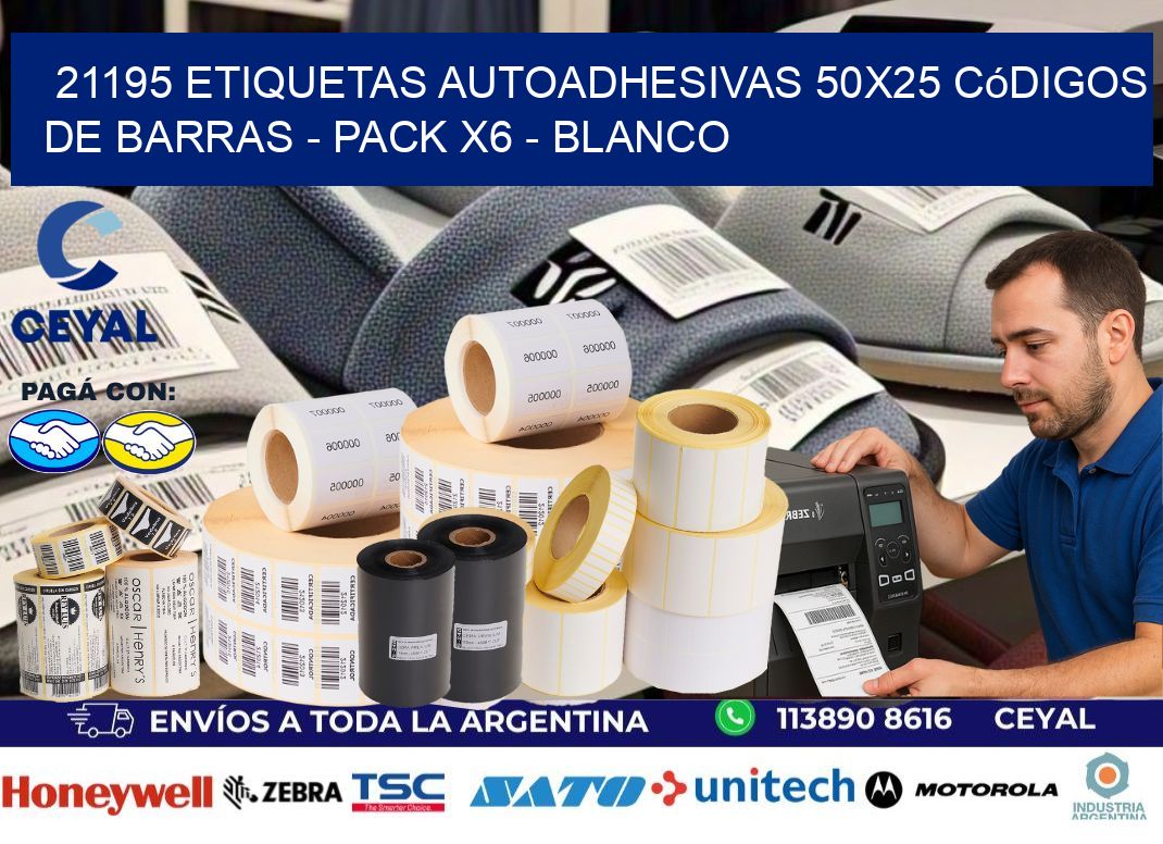 21195 Etiquetas Autoadhesivas 50x25 Códigos De Barras - Pack X6 - Blanco