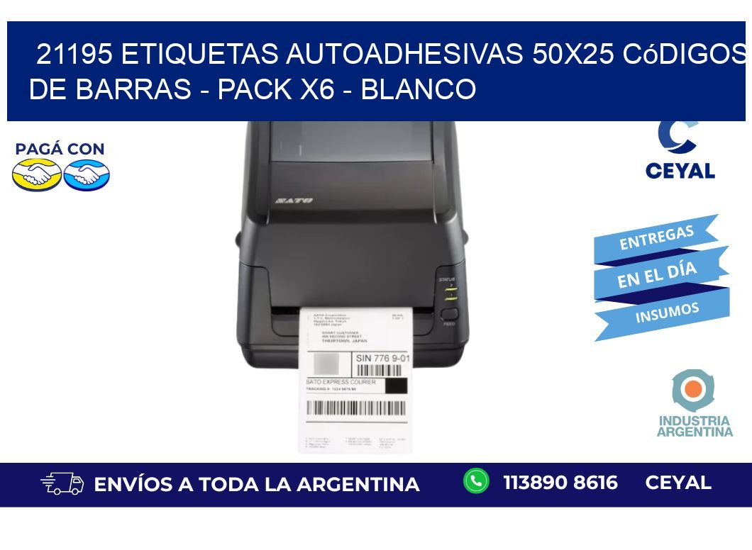 21195 Etiquetas Autoadhesivas 50x25 Códigos De Barras - Pack X6 - Blanco
