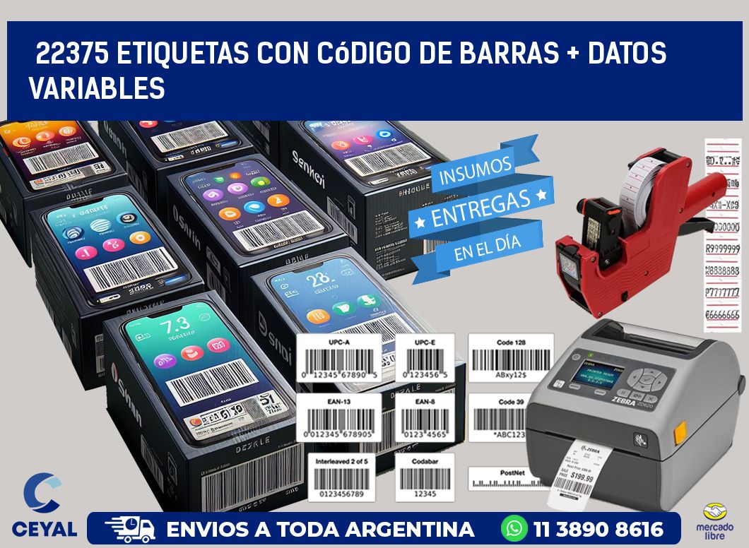 22375 etiquetas con código de barras + datos variables