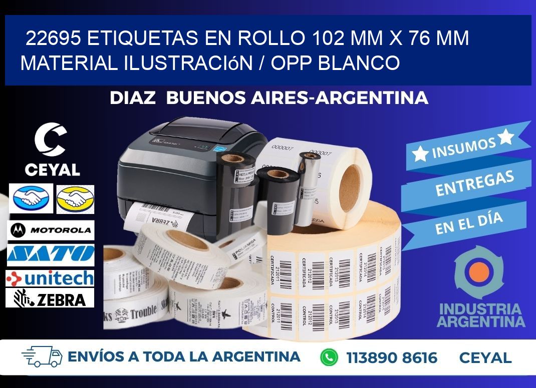22695 Etiquetas en rollo 102 mm x 76 mm material Ilustración / OPP Blanco