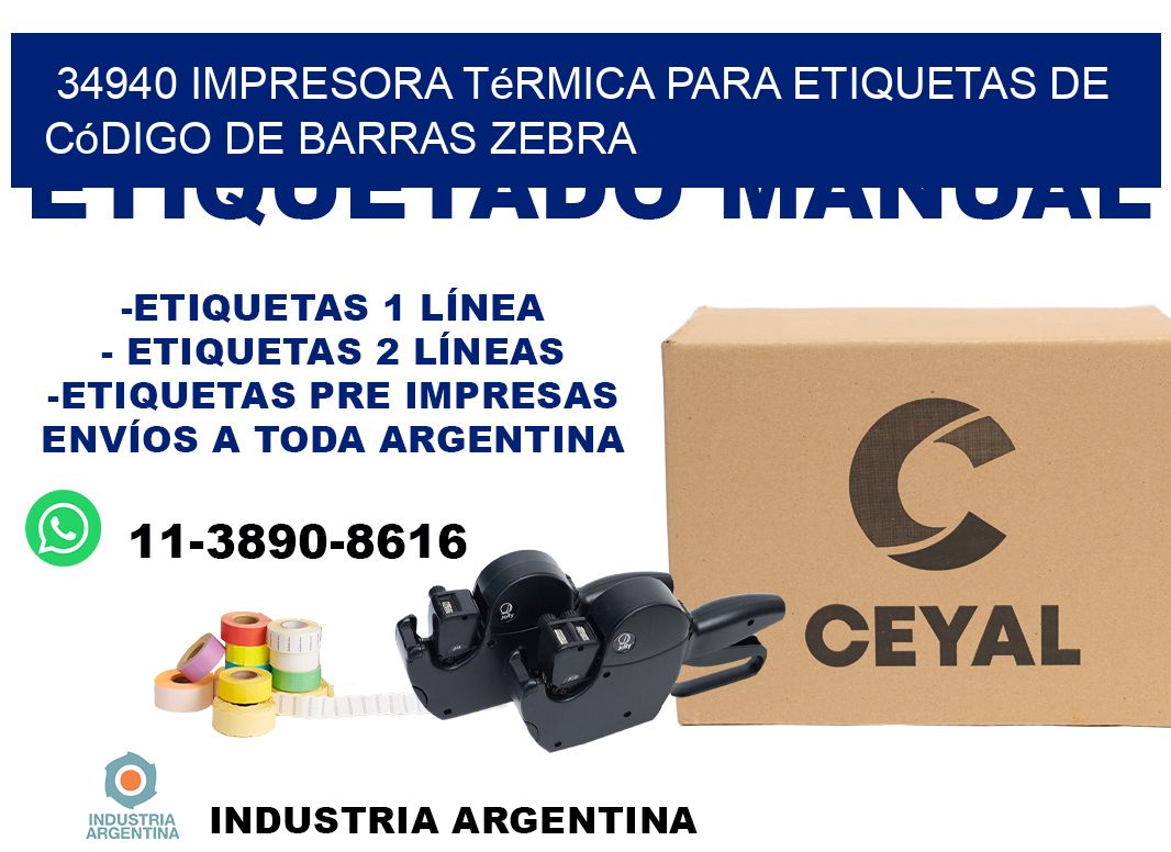 34940 impresora térmica para etiquetas de código de barras Zebra