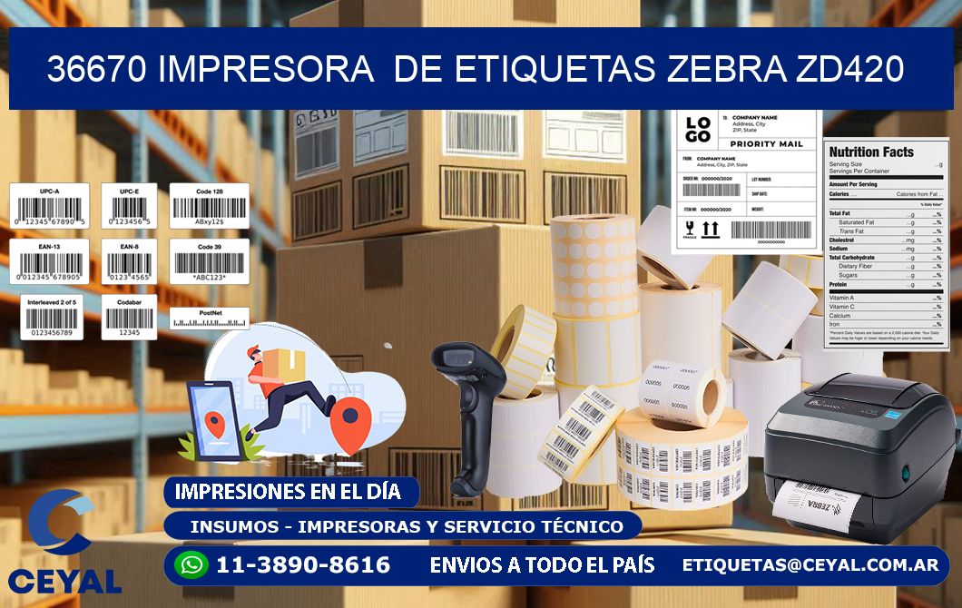 36670 impresora de etiquetas Zebra ZD420