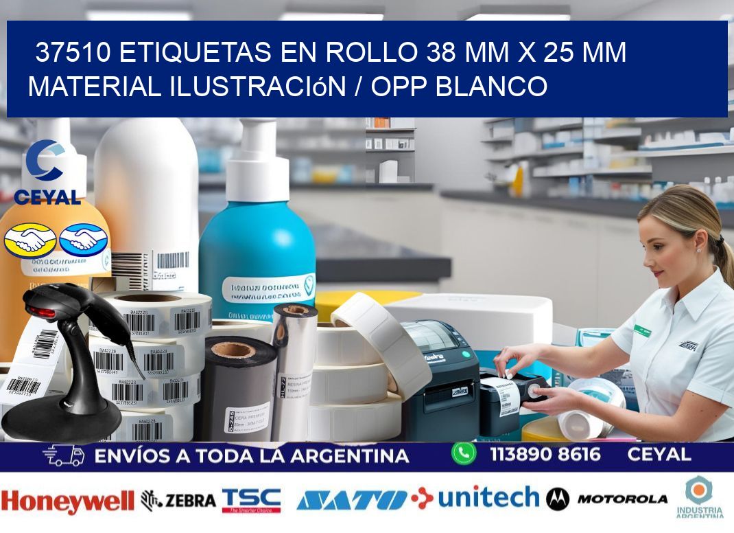 37510 Etiquetas en rollo 38 mm x 25 mm material Ilustración / OPP Blanco