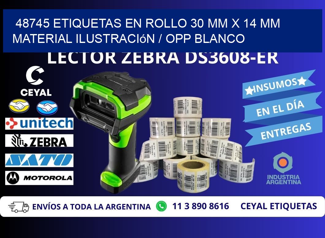 48745 Etiquetas en rollo 30 mm x 14 mm material Ilustración / OPP Blanco