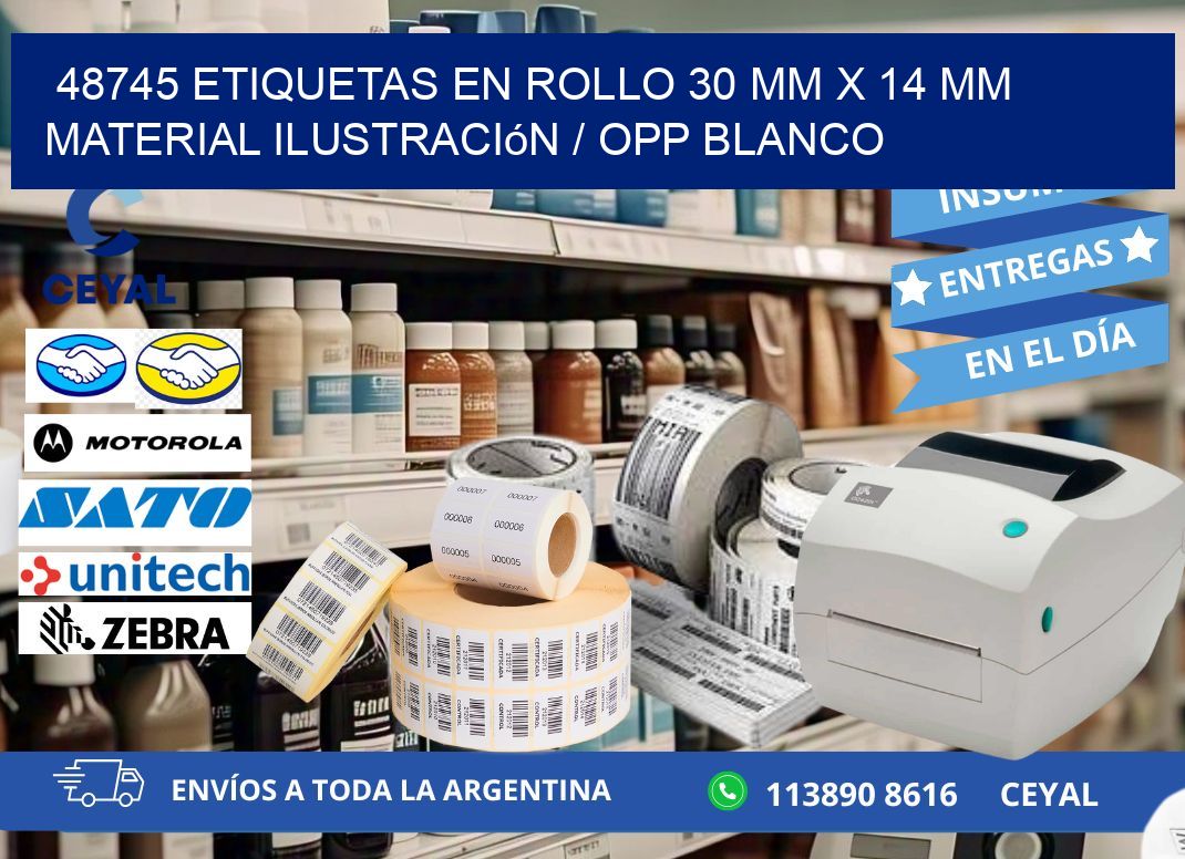 48745 Etiquetas en rollo 30 mm x 14 mm material Ilustración / OPP Blanco