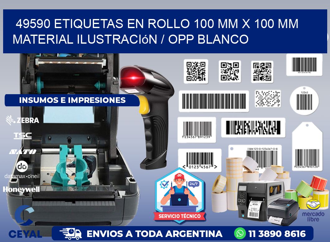 49590 Etiquetas en rollo 100 mm x 100 mm material Ilustración / OPP Blanco