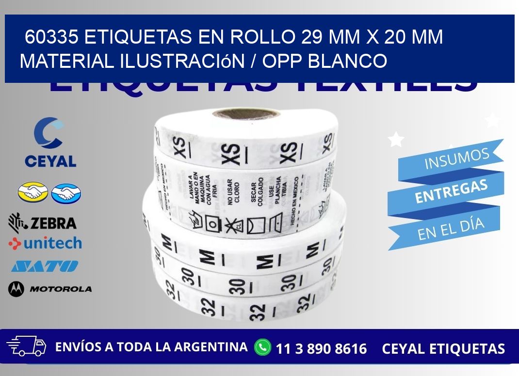 60335 Etiquetas en rollo 29 mm x 20 mm material Ilustración / OPP Blanco