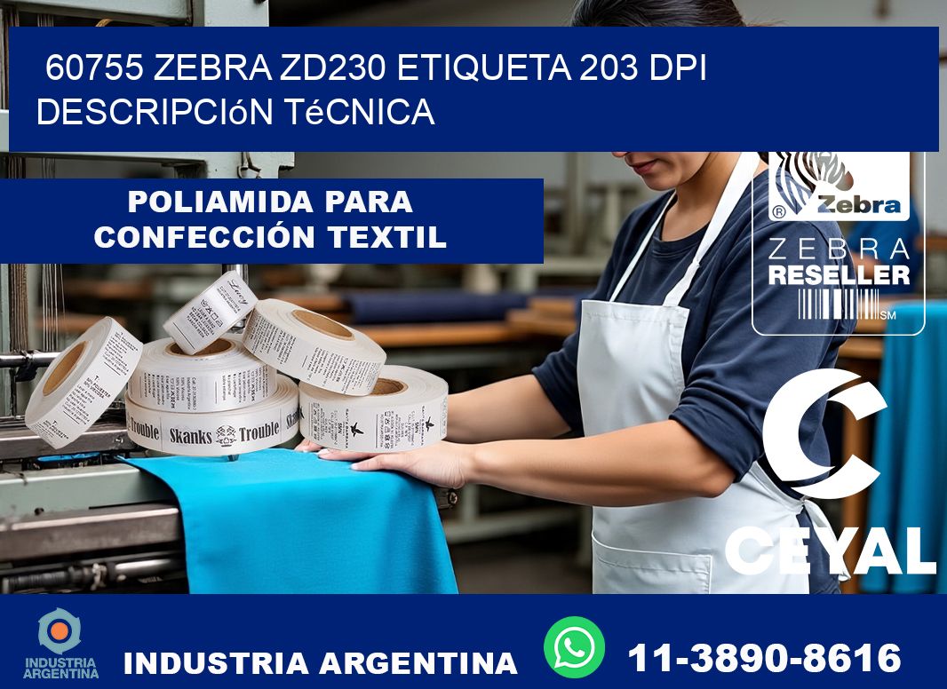 60755 Zebra ZD230 etiqueta 203 dpi descripción técnica