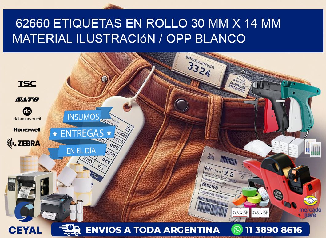 62660 Etiquetas en rollo 30 mm x 14 mm material Ilustración / OPP Blanco