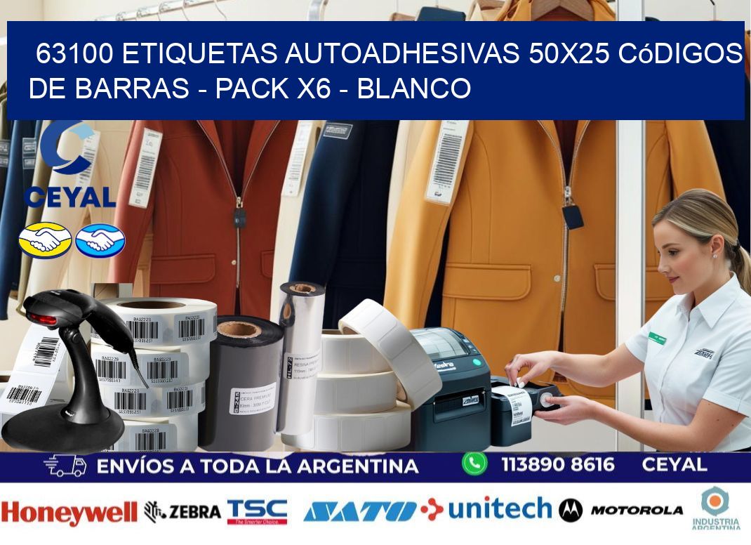 63100 Etiquetas Autoadhesivas 50x25 Códigos De Barras - Pack X6 - Blanco
