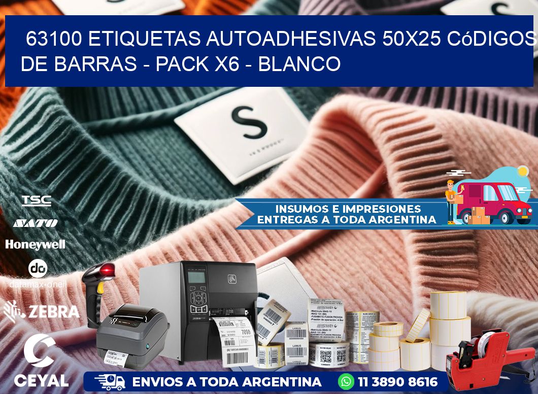 63100 Etiquetas Autoadhesivas 50x25 Códigos De Barras - Pack X6 - Blanco