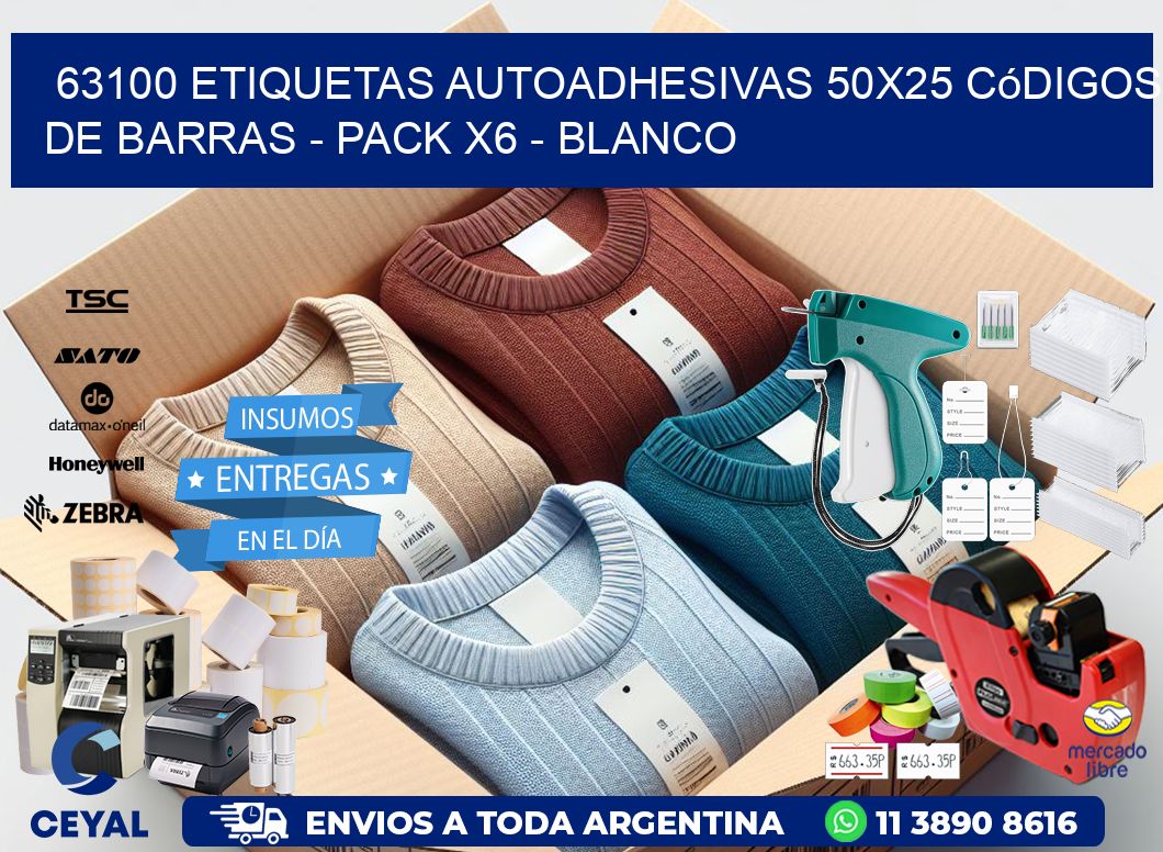 63100 Etiquetas Autoadhesivas 50×25 Códigos De Barras – Pack X6 – Blanco