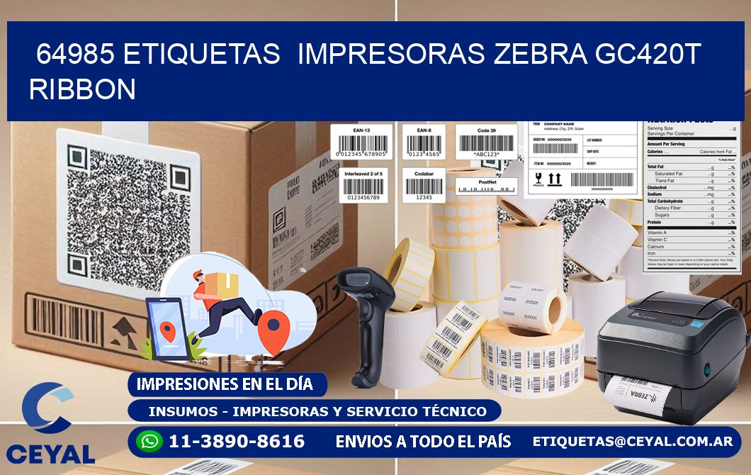 64985 etiquetas  impresoras zebra gc420t ribbon