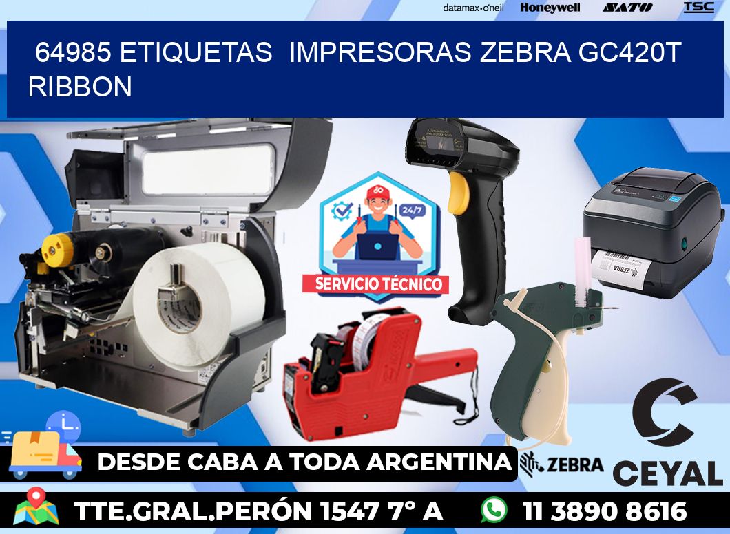 64985 etiquetas  impresoras zebra gc420t ribbon