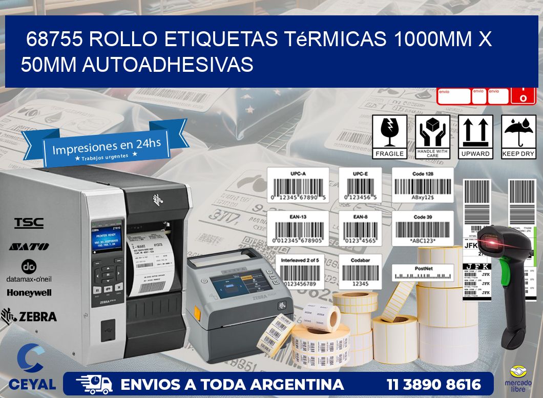 68755 Rollo Etiquetas Térmicas 1000mm X 50mm Autoadhesivas