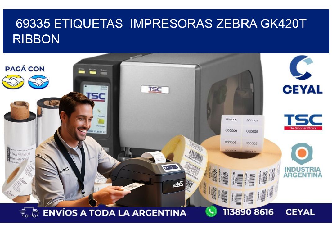 69335 Etiquetas  impresoras zebra gk420t ribbon